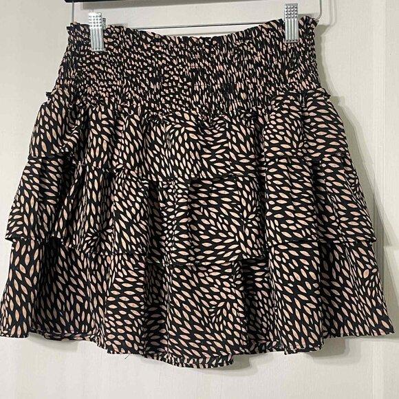WHO WHAT WEAR BLACK AND PEACH PRINT‎ TIERED SKIRT SIZE MEDIUM - Picture 1 of 4